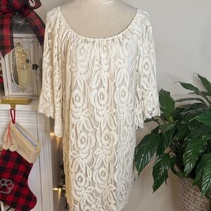 Elegant Cream Lace Midi Dress